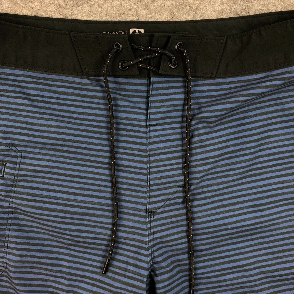 Outerknown Mens 31 Blue Stripe Recycled Polyester Board Shorts Swim Beach
